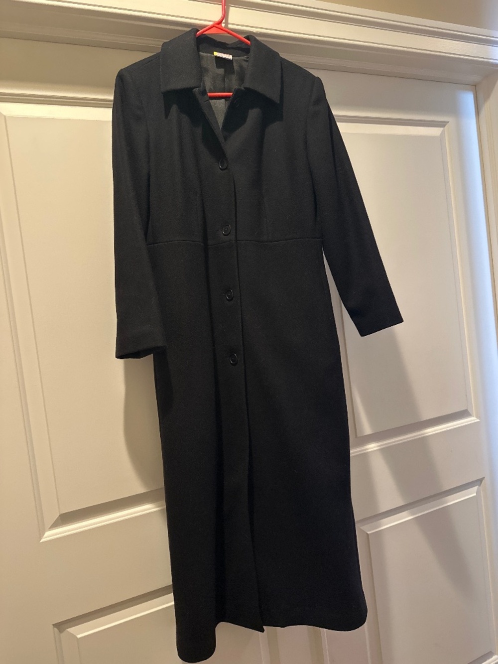 Black full length wool coat